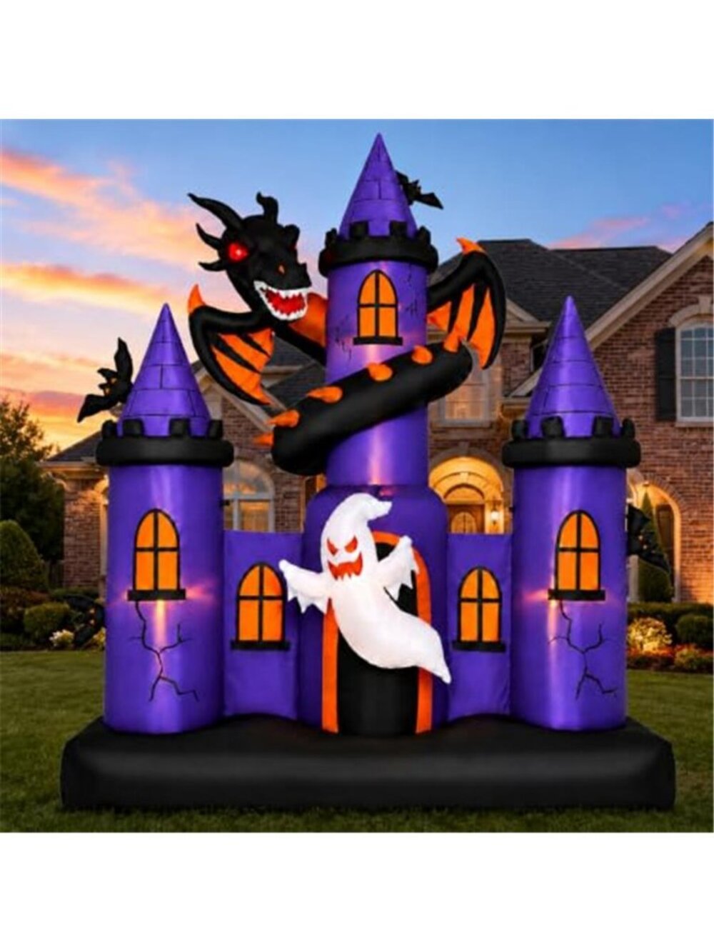 9 FT Giant Halloween Inflatable Haunted Castle with Dragon and Ghost